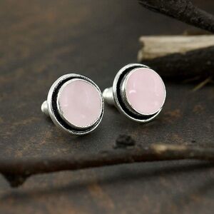 Rose Quartz Crystal Fashion Stud Earrings with Two Rose Quartz Crystals